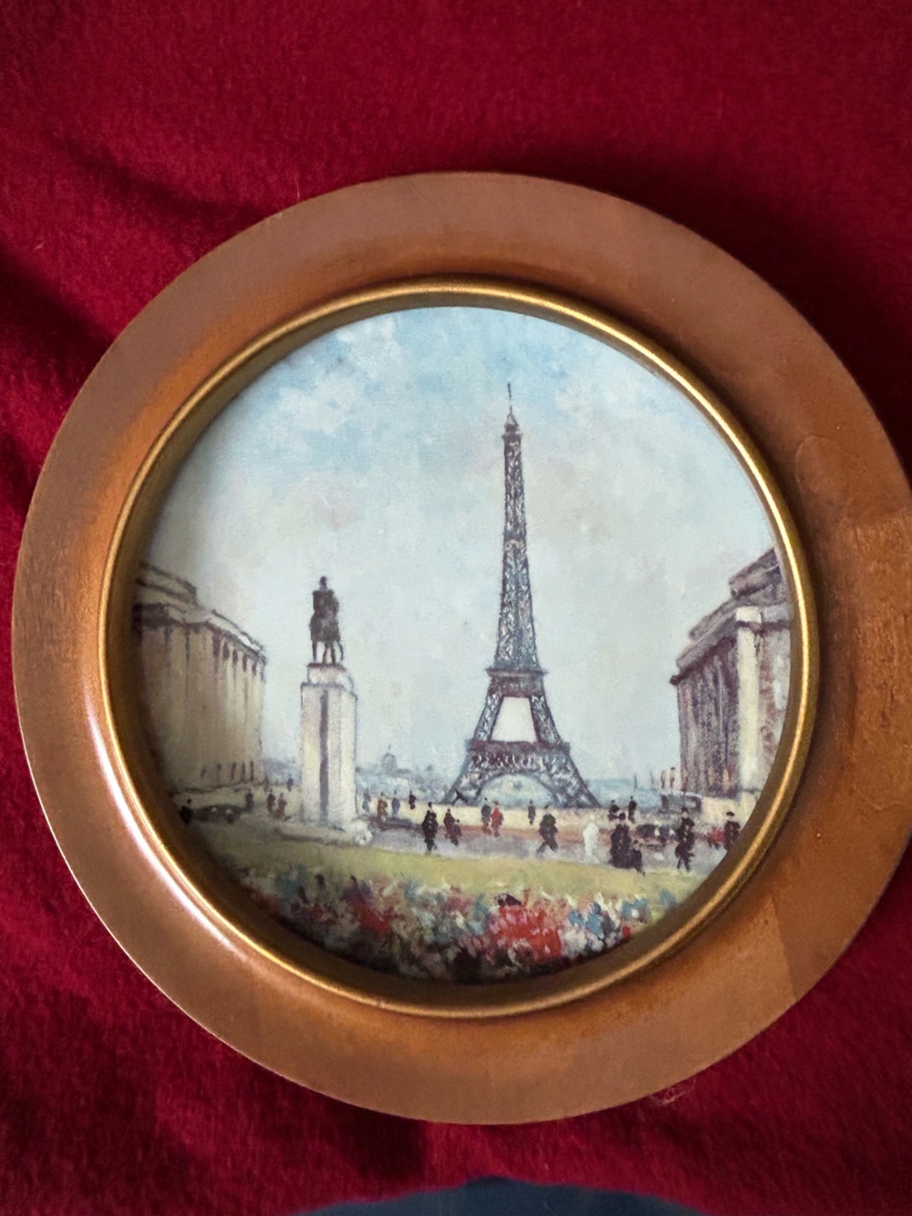 Vintage Round Eiffel Tower Wall Art - Brown Frame